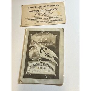 Anchor Line Steamship Ephemera 1882 Castalia & Devonia‎ Passenger List & Flyer